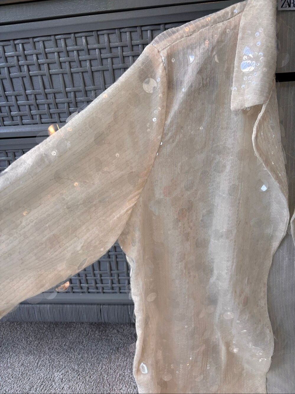 NWT blogger favorite ⭐️Zara Ivory Open-Front Sequin Blazer Jacket, Med D6 - Picture 4 of 8